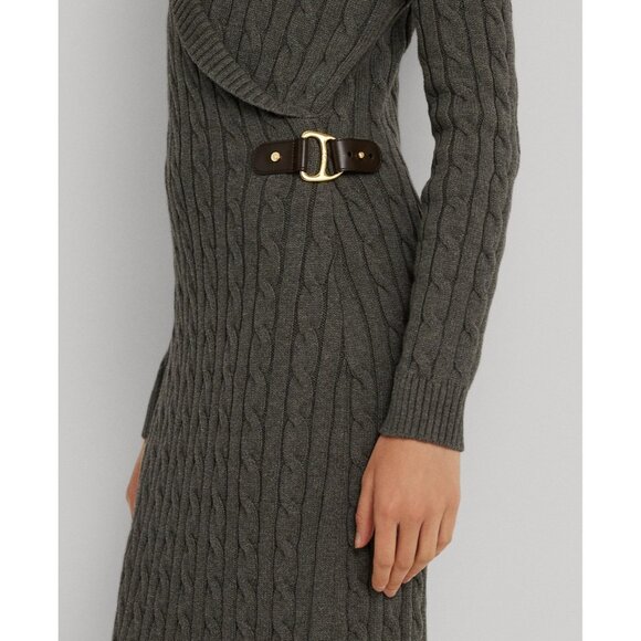 Lauren Ralph Lauren Cable-Knit Buckle-Trim Sweater Dress Gray Size XL MSRP $195 - Picture 2 of 4